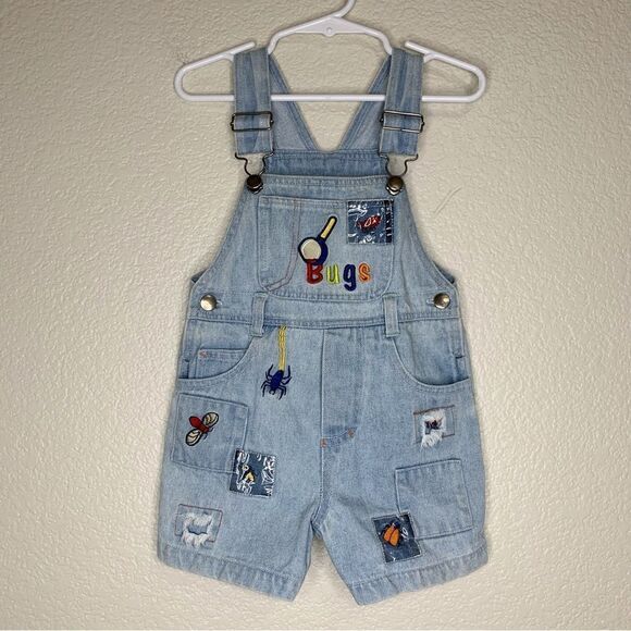 Rare 12 Months Unisex Embroidered Patch Denim Overall Pants - Picture 1 of 9